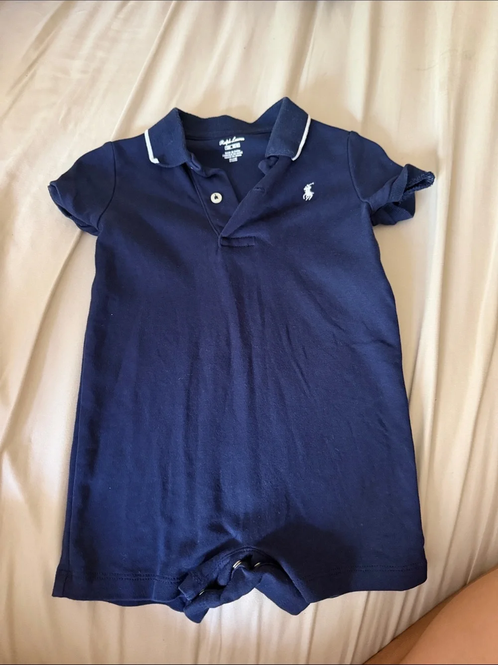 Ralph Lauren Navy Polo Romper with White Trim